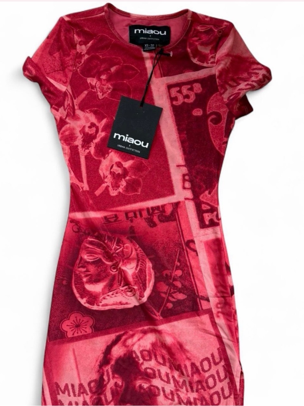 NWT Miaou Red Graphic Mesh Bodycon Mini Dress Size XS - New With Tags